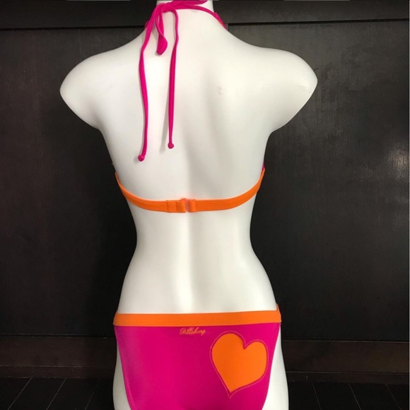 Billabong BLUE CRUSH era Vintage bikini solid Orange & Pink halter heart RARE - Picture 4 of 10